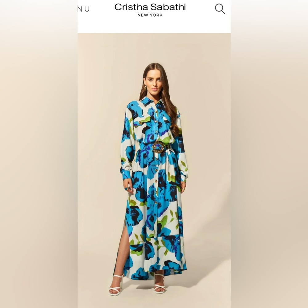Cristina Sabatini ZERLINA LONG SLEEVE MAXI DRESS - FLORAL BLUE